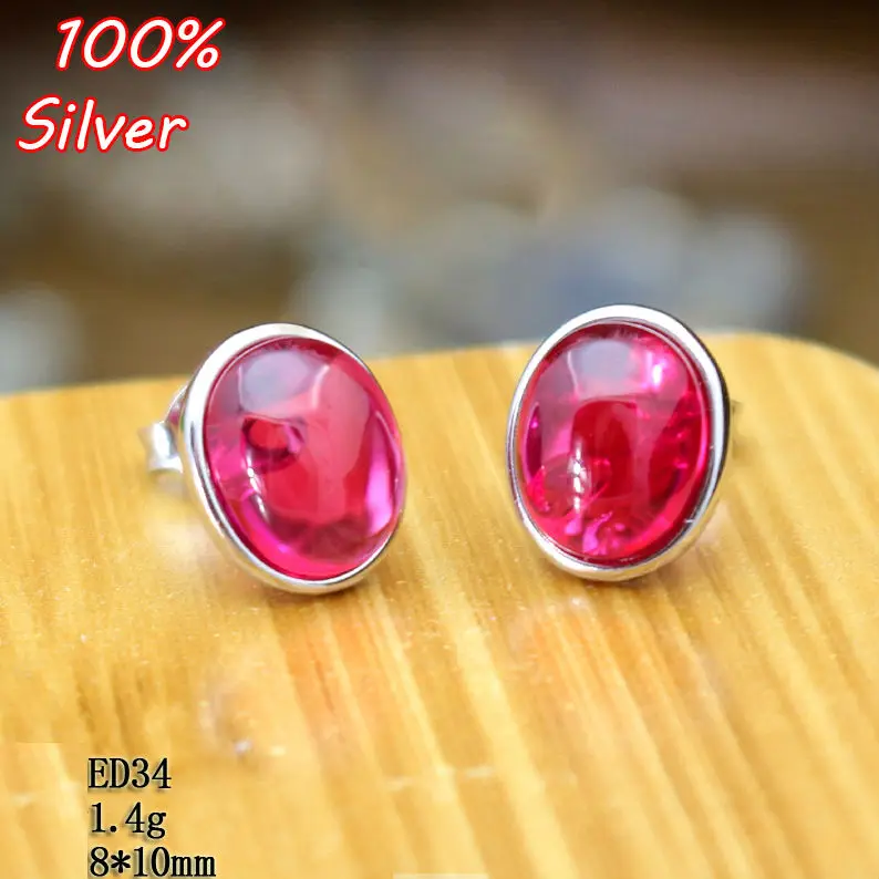 

100% 925 Sterling-Silver-Jewelry Oval Stud Earrings Blank Fit 8*10mm Cabochon Base Tray For Diy Earrings