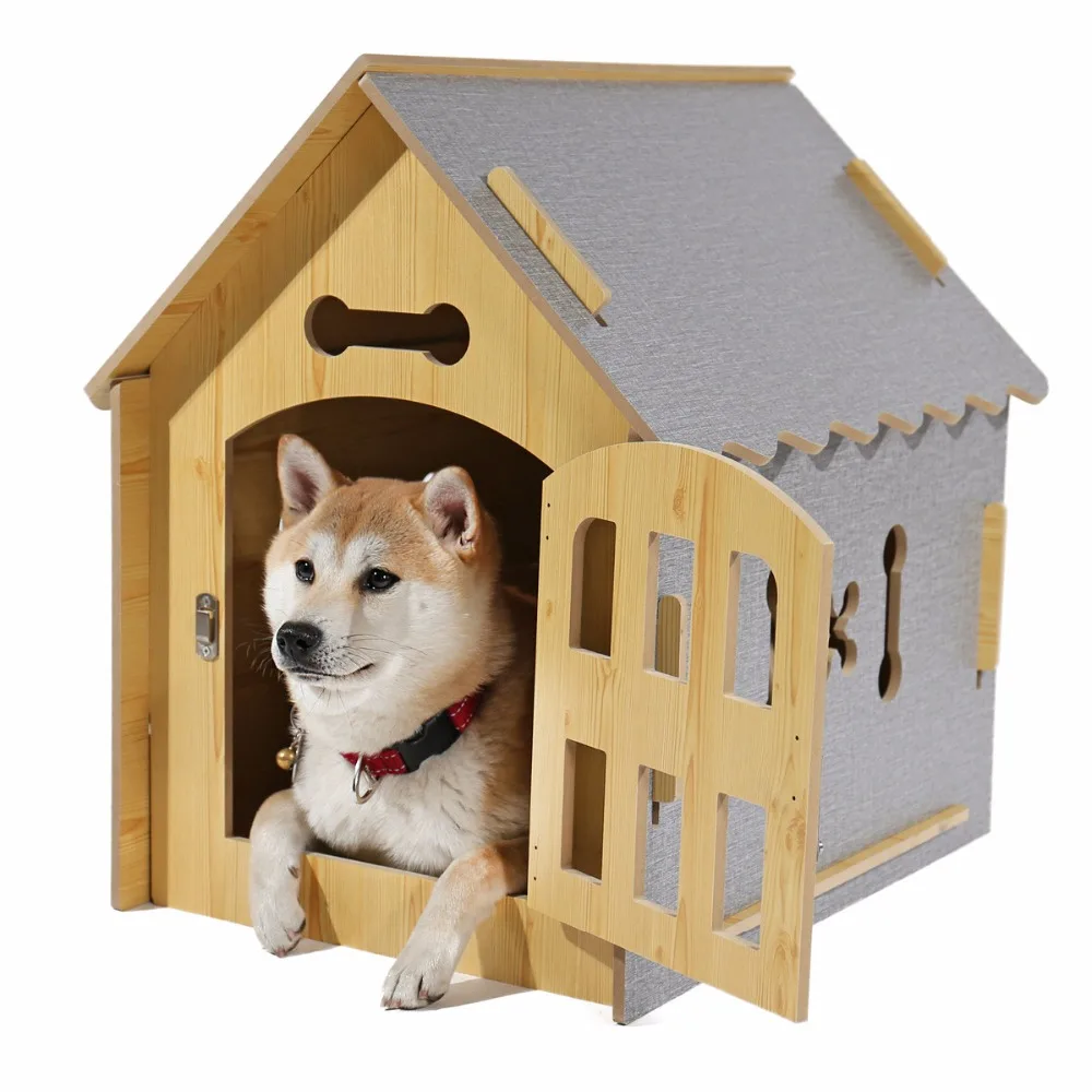 

RU Fast Delivery Pet Bed Wooden House with Gate Easy Assembly 2 Sides All can Used for Medium Pets Cat House Sleep Pets Cage