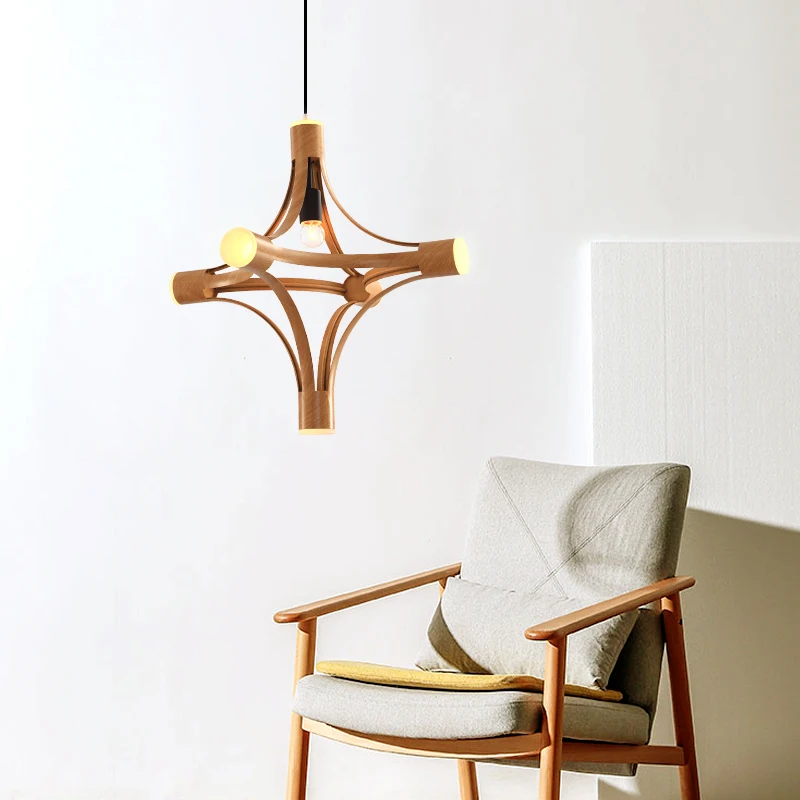 

Creative Nordic Dining Room Pendant Light Island Bar Restaurant Hanging Lamp Imitation Walnut Iron Suspension Lighting Fixture