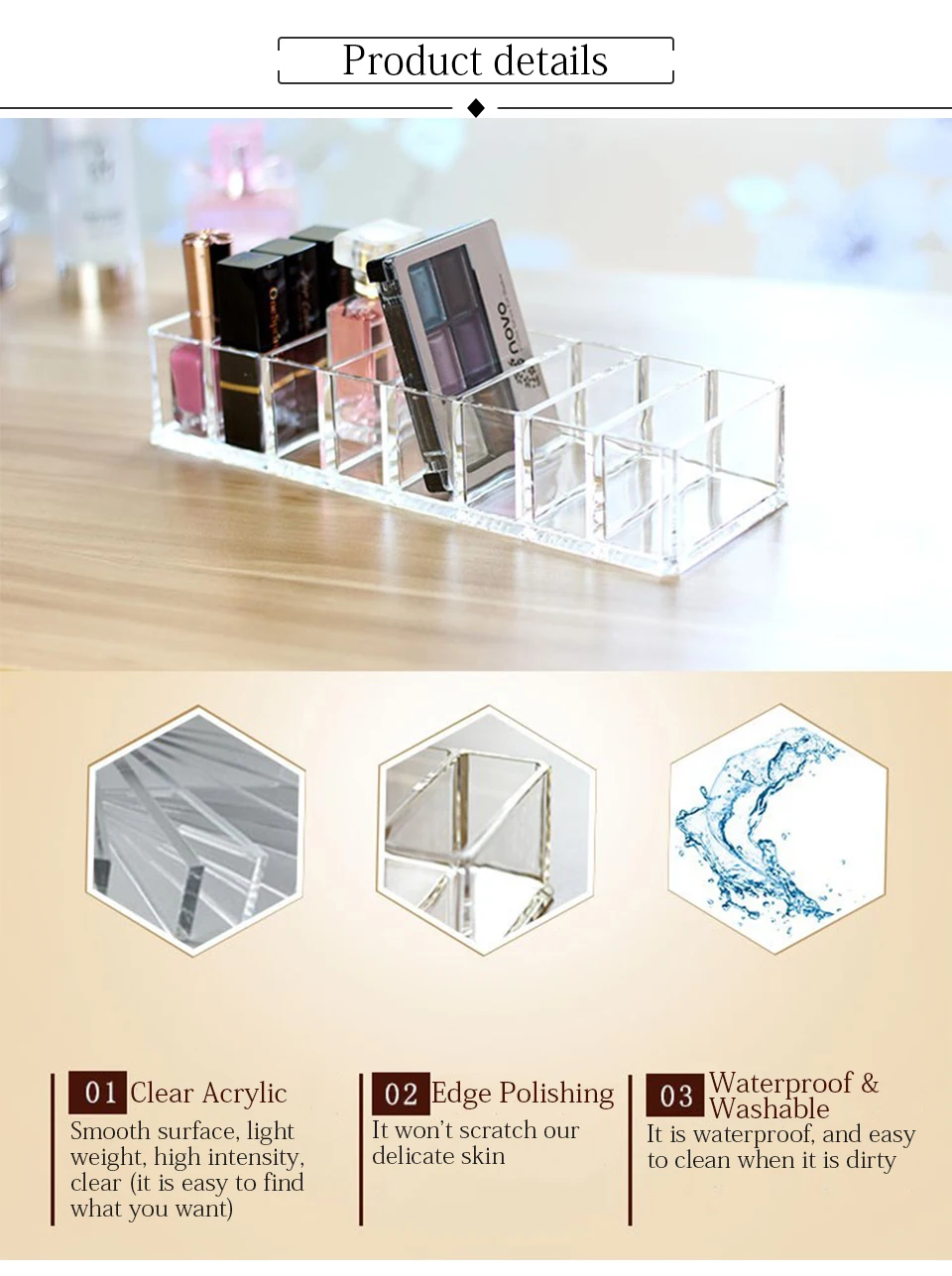 Transparent Clear Acrylic Makeup Organizer Storage Box Case Lipstick Cosmetic Jewelry Brushes Holder Plastic Make Up Organizers _03
