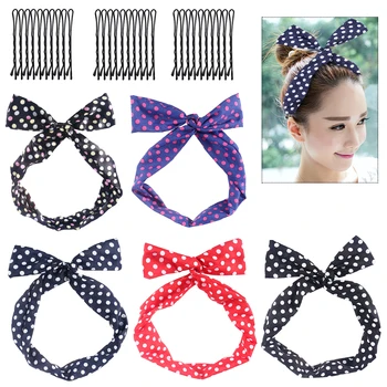 

Assorted Color Cute Rabbit Ear Bowknot Headband Head Wrap Elastic Round Headband Twisted Knotted Hair Band Hair Wrap