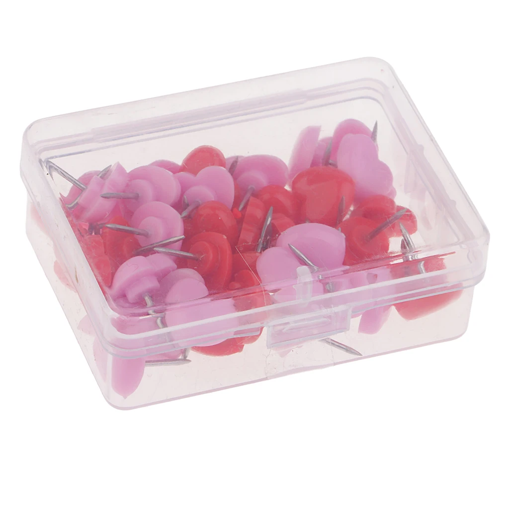 50pcs Heart Shape Head Push Pins Drawing Pins Office Thumbtack Notice Board Pins for Office Supplies