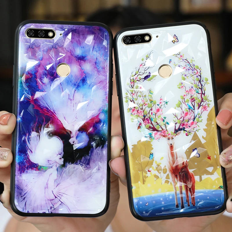 3D чехол с алмазной текстурой для Huawei Y6 Prime 2018 чехлы ромбовидный Honor 7C RU AUM-L41 7A Pro 5 7
