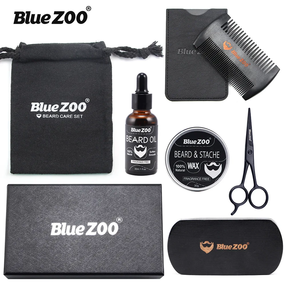 7 Pçs e set Homens Barba Grooming Kits Óleo Barba Bigode Barba Bigode Óleo Cera Hidratante Bálsamo Essência Cuidados Styling Comb Beard Conjunto 4 barba óleo bigode hidratante cera bálsamo barba