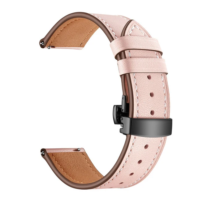 20mm 22mm Butterfly clasp Leather Band for Samsung Galaxy Watch 46mm 42mm Active Bracelet Strap for Gear Sport S3 S2 Classic - Цвет ремешка: Black Pink