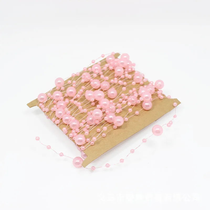 5 м искусственная цепочка с жемчужными бусинами леска гирлянда цветы Свадебная вечеринка DIY Декор, свадебный букет головной убор - Цвет: Pink