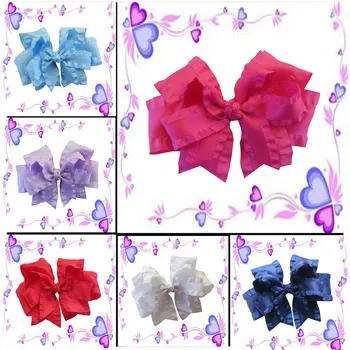 

14 BLESSING Good Girl Hair Accessories Ruffle Ribbon 5" Double Bow Clip 27 No.