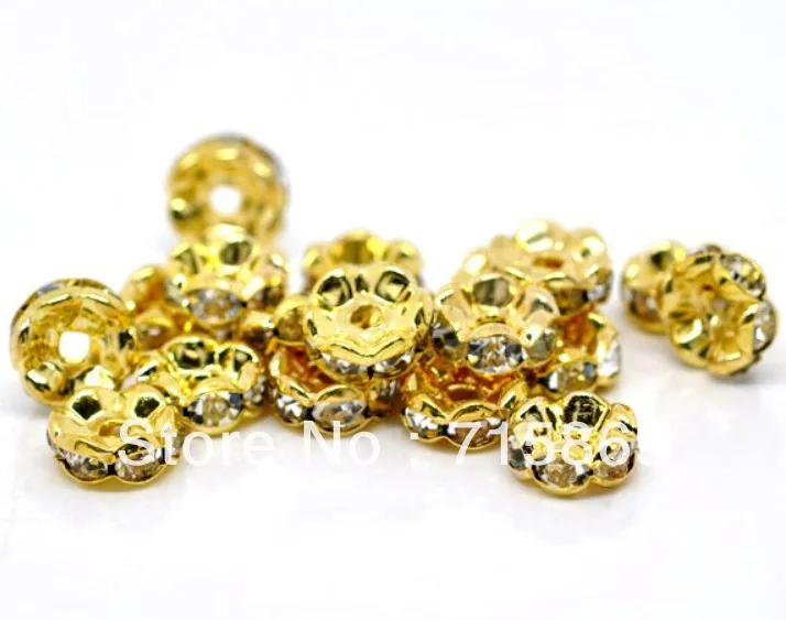

Free Shipping 50pcs/Lot 10MM Rhinestone Gold Plated Rondelle Bead - Rondelle Crystal Rhinestone Beads