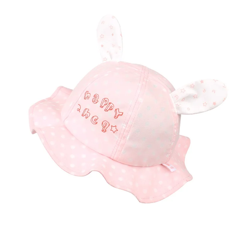 Polka Panama Baby Hat For Girls Cute Rabbit Ears Girls Cap Summer Beach Sun Hat Dots Baby Girls Bucket Hat Baby Girls Clothing (4)