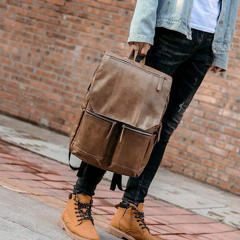 Дизайнерский мужской рюкзак на шнурке, вместительный, высококачественный, мужской кожаный рюкзак, дорожная сумка, повседневные Рюкзаки, брендовые школьные рюкзаки