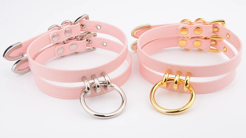 Classic Caged Frame Collar Hand Crafted PU Leather Cut Out Frame Choker Gothic Gold Metal O Round Shape Necklace Women