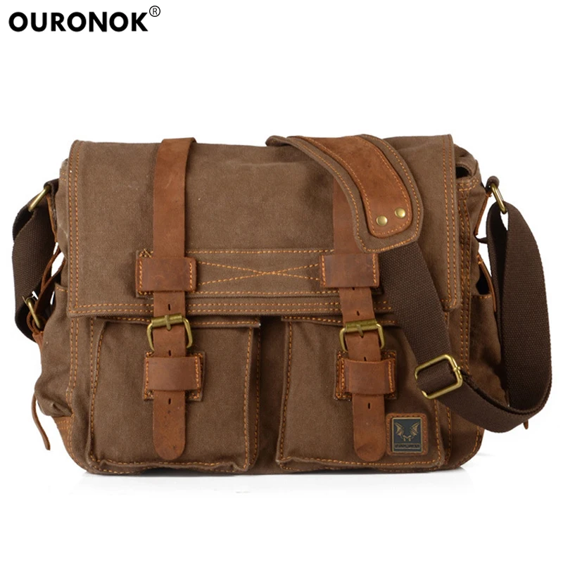 

OURONOK 2018 Europe Style Retro Canvas Vintage Bag Army Multi Color Crossbody Men Bag Shoulder Leisure Casual Military bag