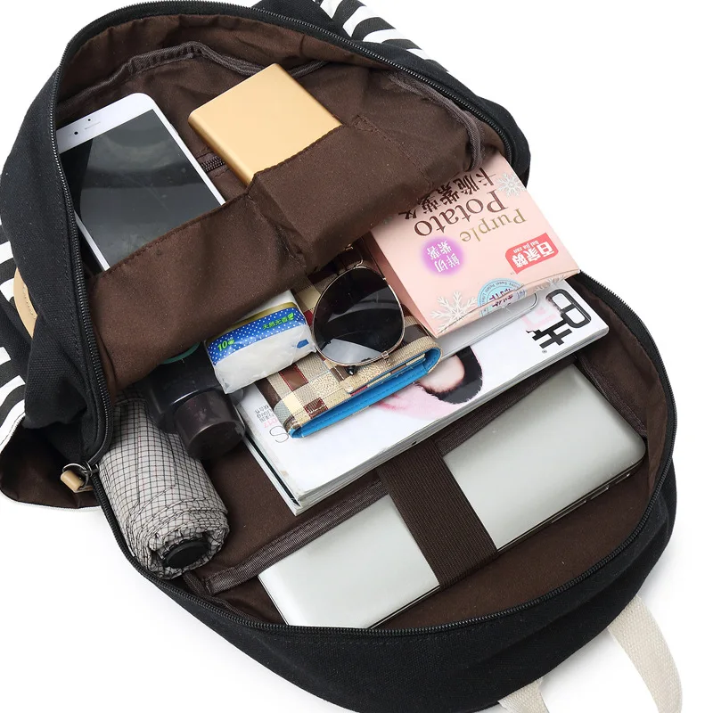  3pcs/set Canvas Fringe Women Backpack Student Book Bag with Purse Laptop College Bagpack Female Sch