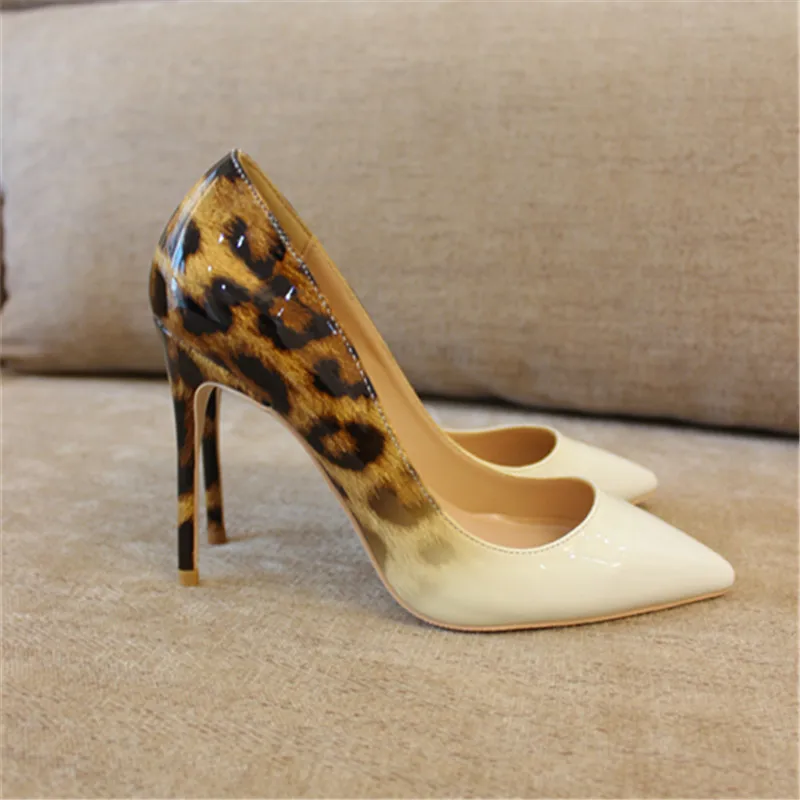 

Free shipping fashion women Pumps lady white patent leather leopard Pointy toe high heels shoes size33-43 12cm 10cm 8cm Stiletto