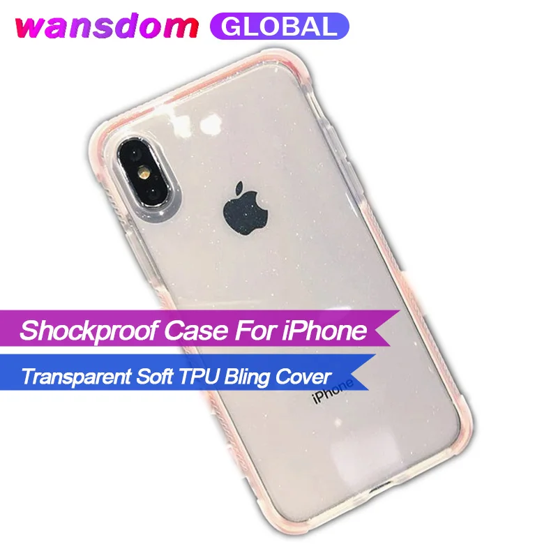 Wansdoms Shockproof Transparent Soft TPU Bling Cover= Plus Case Glitter Powder Phone For iPhone XS Max X |