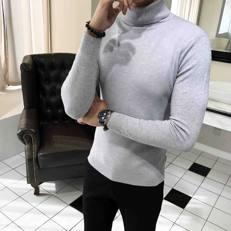  2019 Winter High Neck Thick Warm Sweater Turtleneck Brand Mens Sweaters Slim Fit Pullover Men Knitw