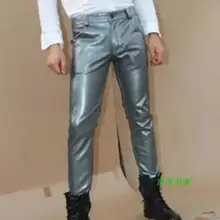 28-38 новая мужская одежда тонкие модные кожаные брюки могут быть настроены плюс размер брюки из искусственной кожи мужские бар Сценические костюмы