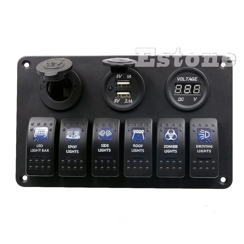 

6 Gang LED Rocker Switch Panel Circuit Breakers Charger 12V 24V for Boat Marine G08 Great Value April 4