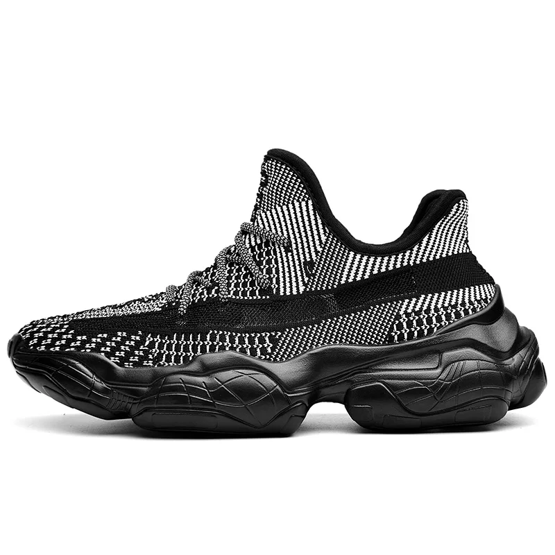 Черный Модные спортивные беговые кроссовки Yeezys для мужчин; повседневная обувь; дышащая Дизайнерская обувь с подсветкой; унисекс; Мужская сетчатая обувь для бега; женская обувь - Цвет: Черный