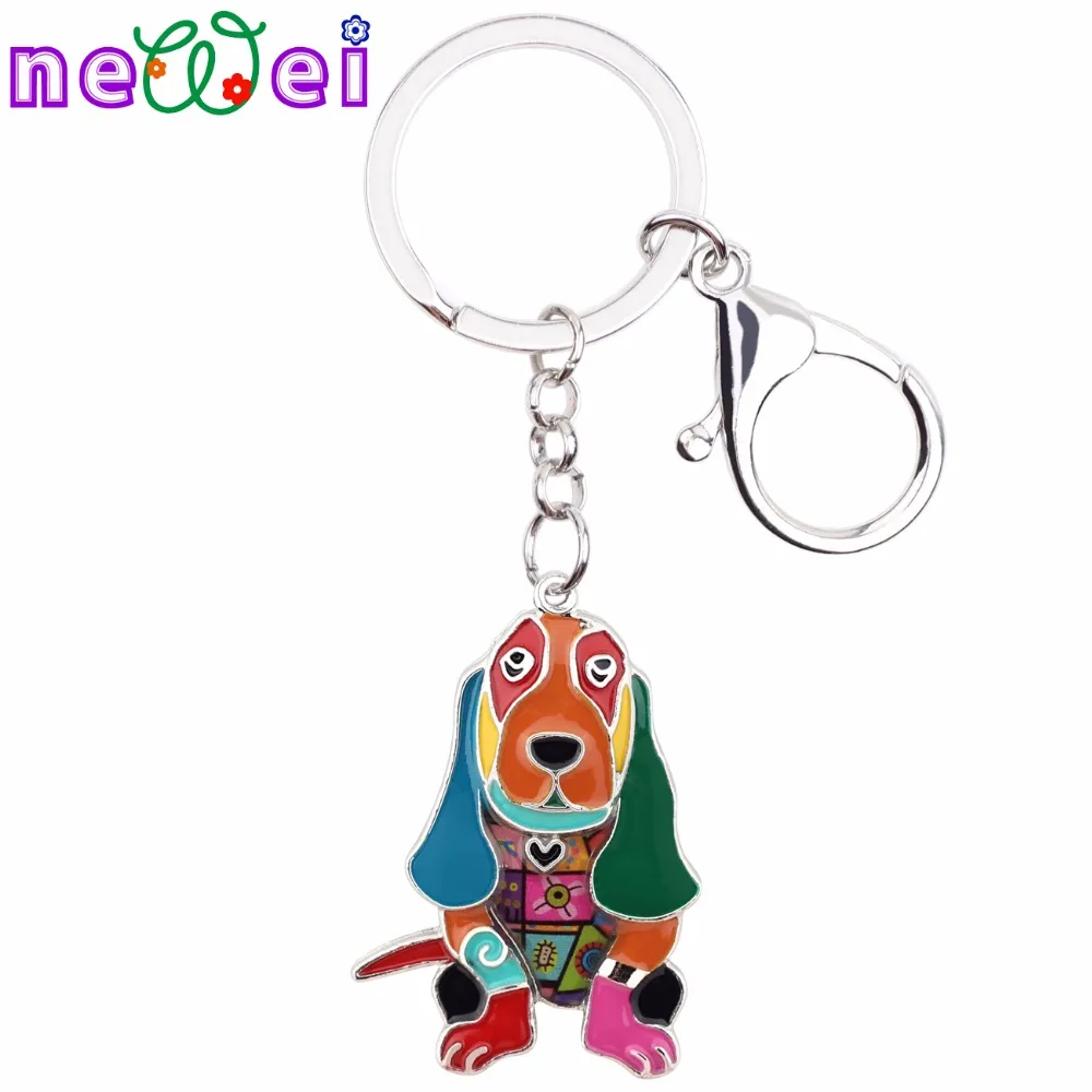 NEWEI Enamel Metal Basset Hound Dog Key Chains Keychain Keyrings
