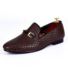 Harpelunde Woven Leather Men Wedding Shoes Brown Flats Shoes Size 7-14