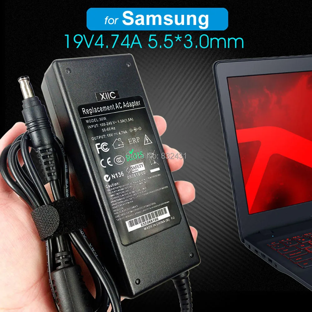 Xiic 19 V 4.74A ноутбук адаптер переменного тока для SAMSUNG R540 R530 510 R580 R428 R720 R520 R522 R65 Тетрадь Зарядное устройство переменного тока 5,5*3,0 мм