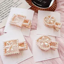 Французский стиль Дамы Металлический Сплав Зажим «утиный клюв» полый геометрический квадратной формы шпилька цветок из искусственного жемчуга девушки Свадебная заколка