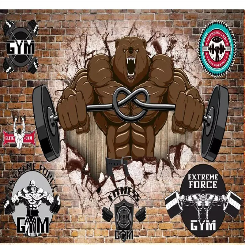 

Custom 3D mural retro nostalgic 3D bear gym image wall decoration painting wallpaper mural wallpaper