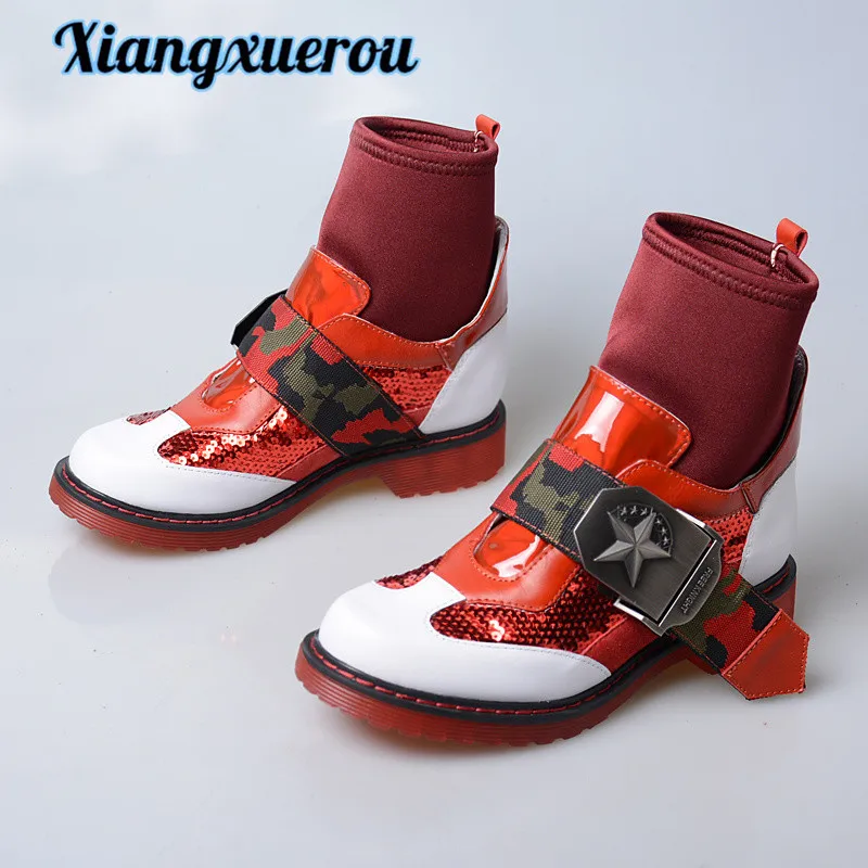 

Xiangxuerou The new style of 2018 is perfect for women's short boots with skinny British legs, chunky and casual belt buckles
