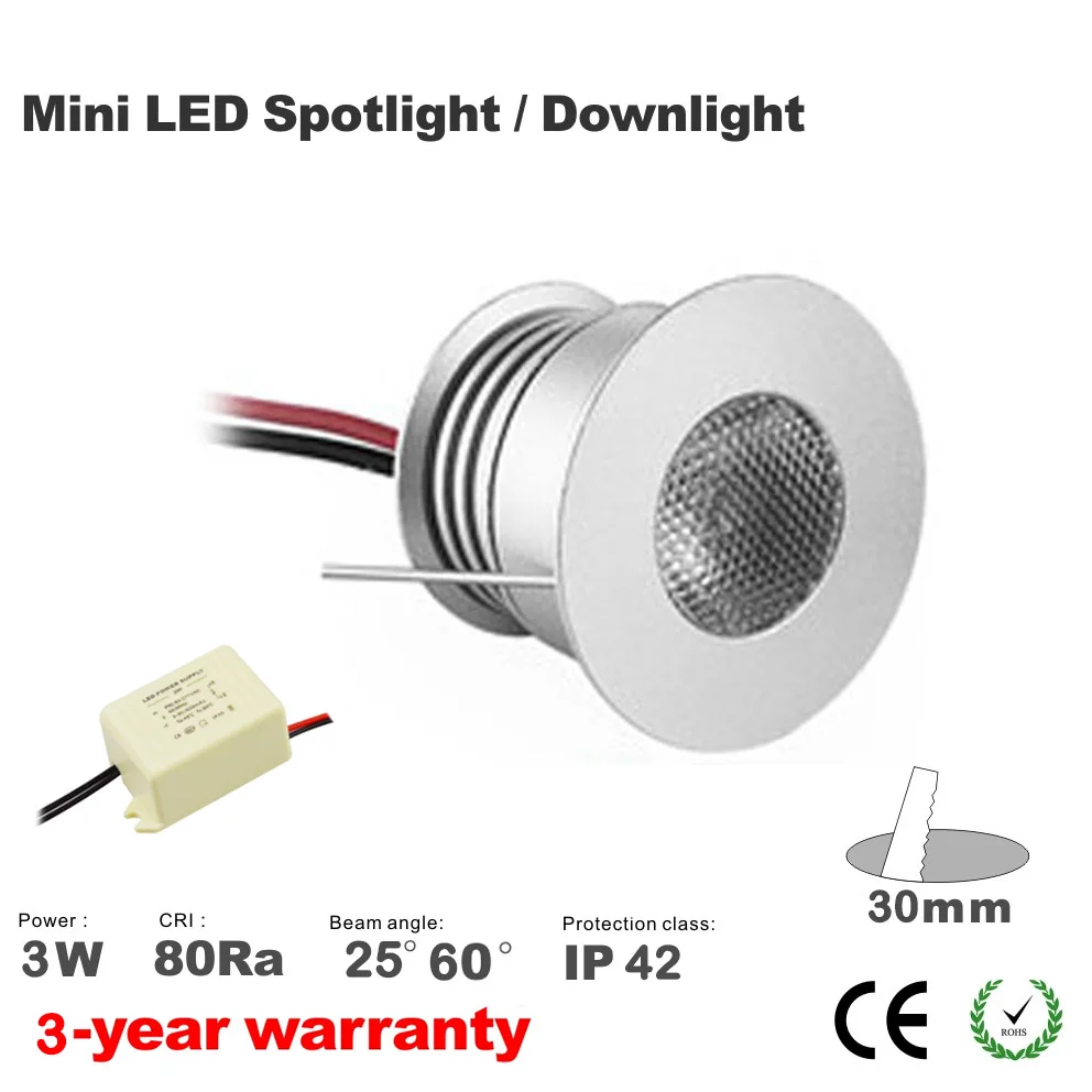 

18pcs ceiling down light free shipping super bright 3W Cree Chip led lamp light led spot light 25D/60D beam 30mm cutting ROHS