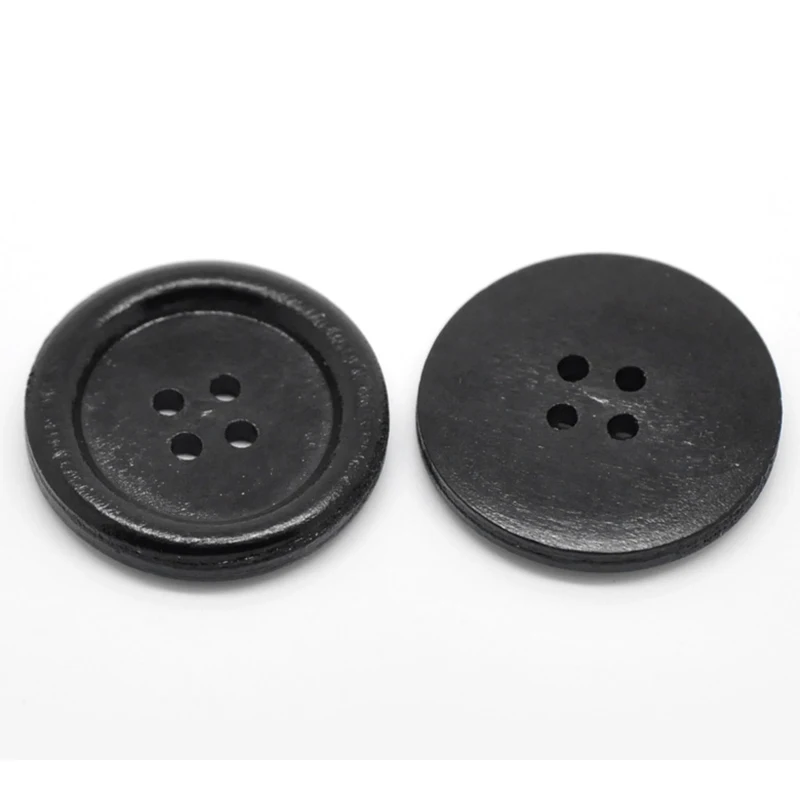 Деревянные швейные кнопки для скрапбукинга 4 круглые отверстия черного натурального цвета, 3 см(1 1/") Диаметр, 30 шт