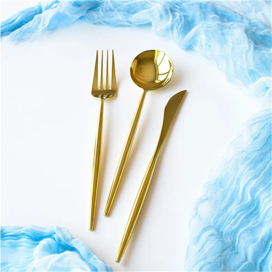 Shinny Mirror 304 Stainless Steel Dinnerware Sets Plating Gold Knife Fork Spoons European Western Food Tableware Cutlery Sets (4)