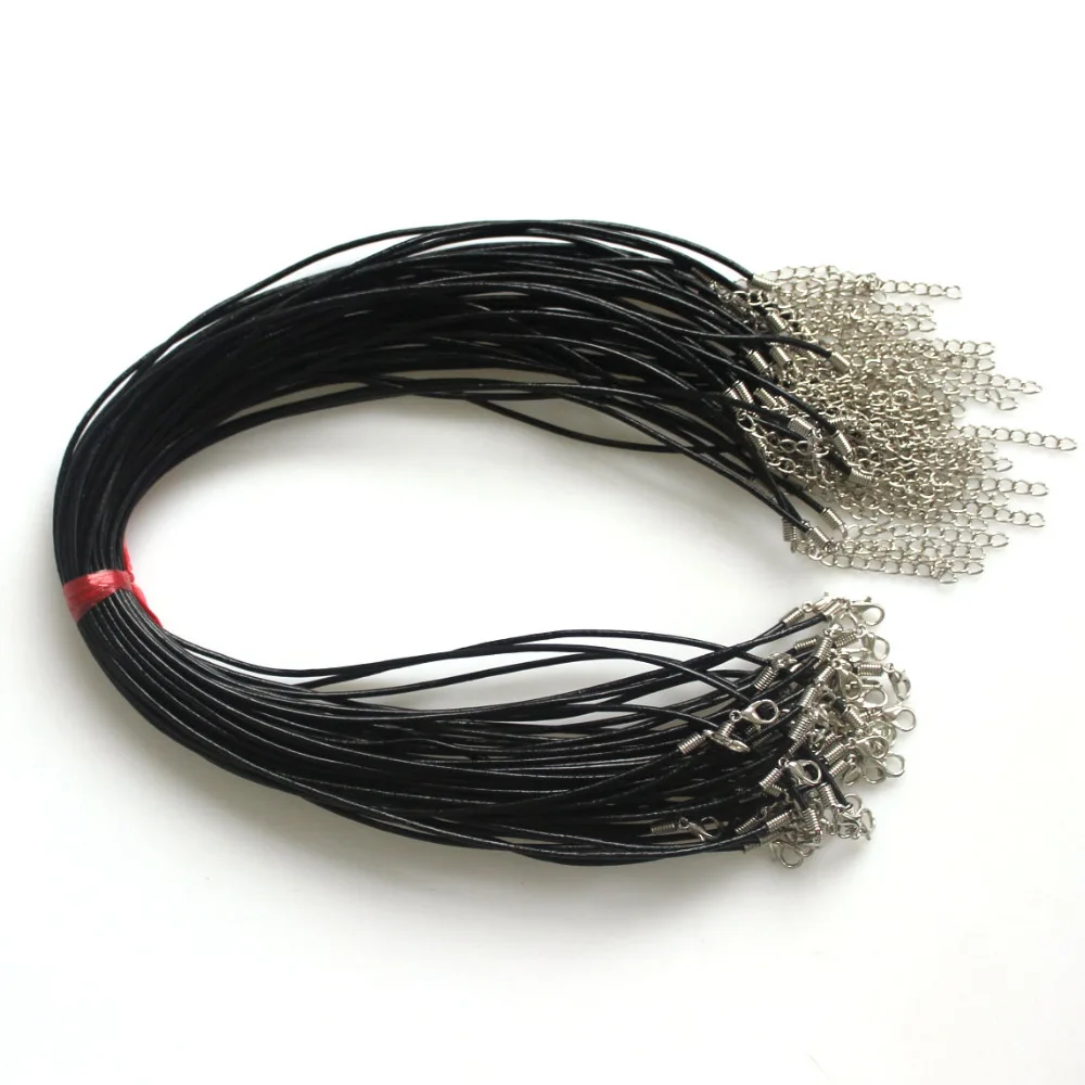 2mm Black Wax Leather Cord Necklace Rope Jewelry Materials Charms