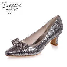 Creativesugar Comfortable low heel 3D metallic silver gold glitter party prom night club red carpet shoes