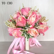 YO CHO Свадебные букеты шелковые розы Белый Розовый Свадебный букет для подружек невесты Искусственные цветы Свадебные принадлежности Свадебный декор