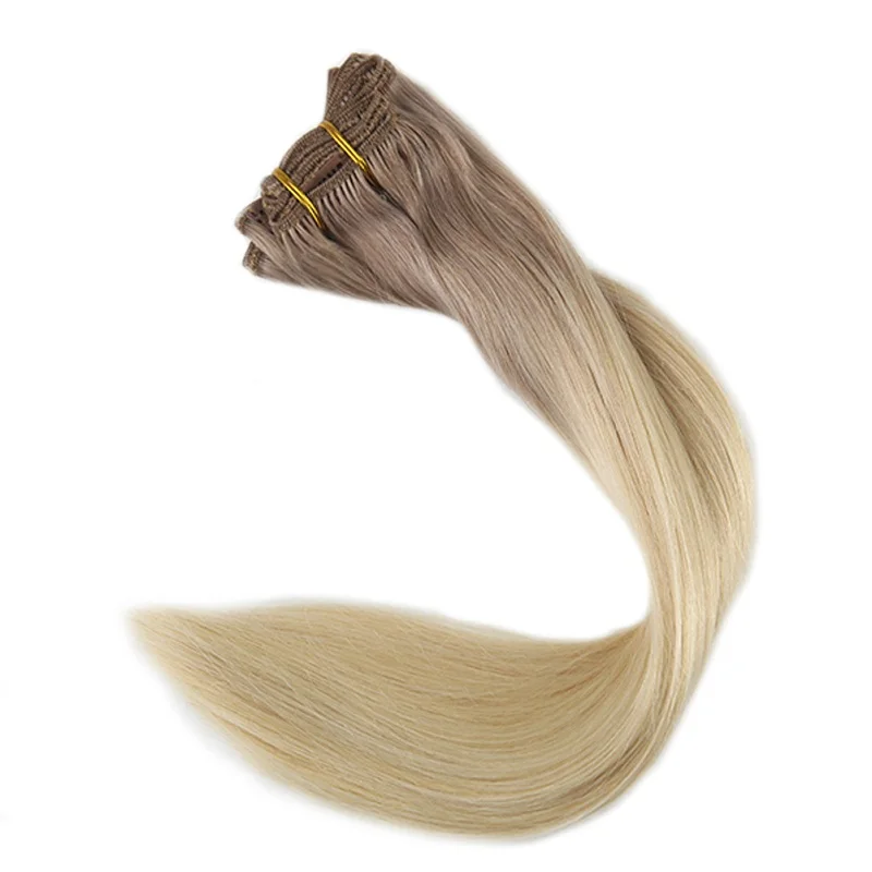 

Full Shine Real Hair Clip in Extensions Ash Blonde Color #18 Fading To 613 Blonde 7Pcs 100g Remy Human Hair Clip Ombre Extension