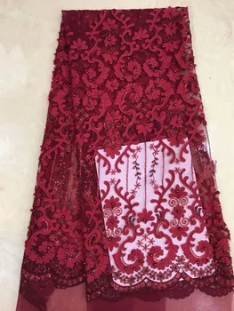 

New Arrival Nigeria Tulle Fabric Red French Net Lace Embroidered Lace Fabric With Beads Swiss Voile Laces For Wedding Party