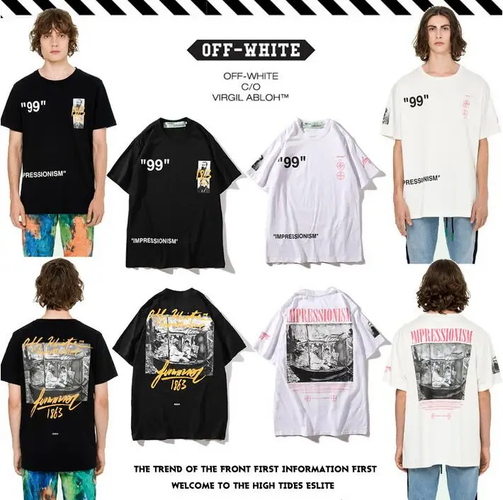 

Graffiti character 19SS Off-White OW "99" Men/Women Couple Lovers models Cotton Fashion Casual Short sleeve Round neck T-shirt