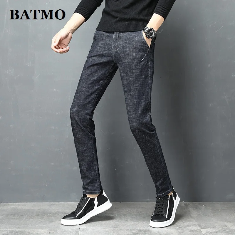 

Batmo 2019 new arrival high quality casual slim elastic black jeans men ,men's pencil pants ,skinny Scratched jeans men 1038