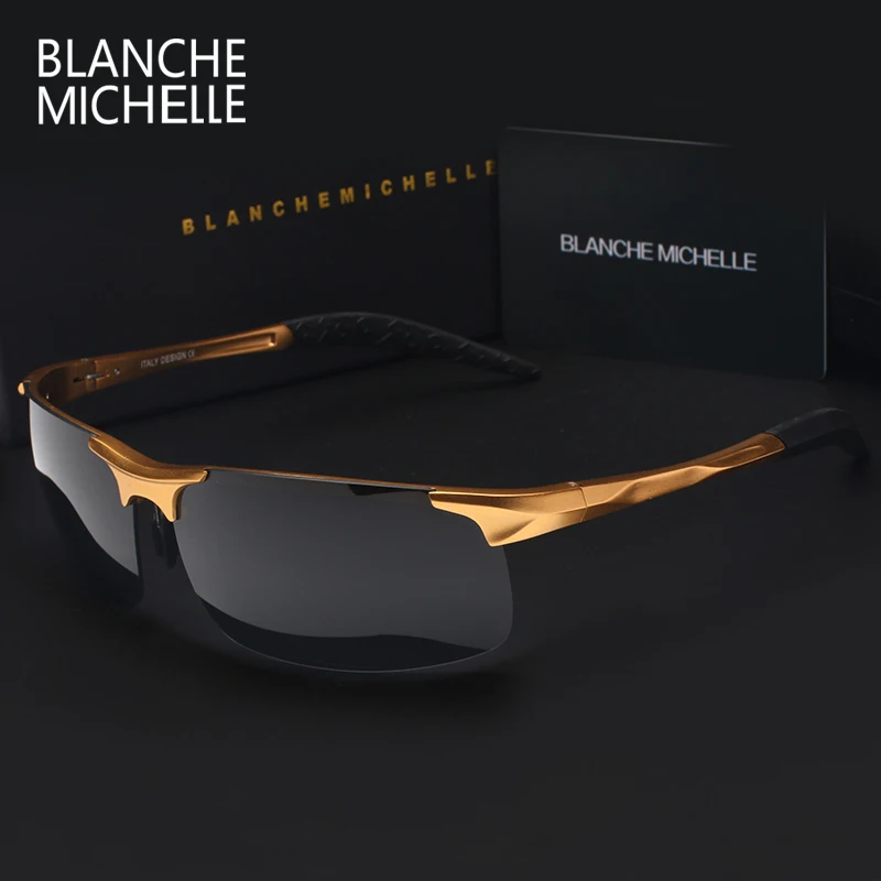 Comprar Gafas de sol ultraligeras de aluminio y magnesio de alta calidad para hombre polarizadas UV400 rectangulares de oro para conducción al aire libre