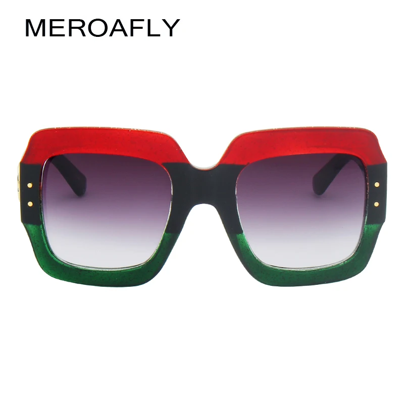 

MEROAFLY 2019 Luxury Brand Oversized Square Sunglasses Women Retro Brand Designer Big Frame Sun Glasses Female Green Red Oculos
