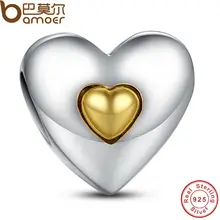 925 Sterling Silver Happy Anniversary with The Two-tone Charm Fit Bracelet with Gold Plated Heart Jewelry Making PAS003