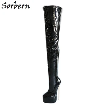 

Sorbern 22Cm Metal High Heel Boots For Women Thigh High Custom Leg Size Wide Calf Ladies Boots Woman Shoes Autumn Winter 2018