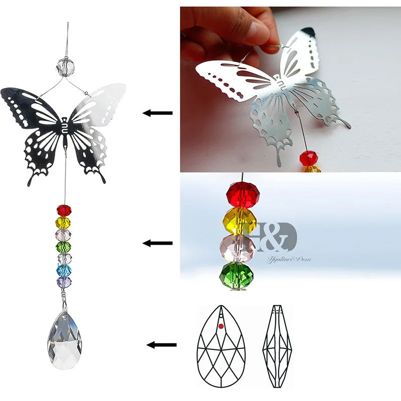 H& D 20 мм/38 мм чакра ручной работы бабочка хрустальный шар Призма Радуга производитель с восьмиугольным бисером дома Висячие Suncatcher орнамент