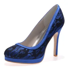 Elegant woman lace wedding shoes blue black white high heel dress party prom graduation pumps dancing shoes platform