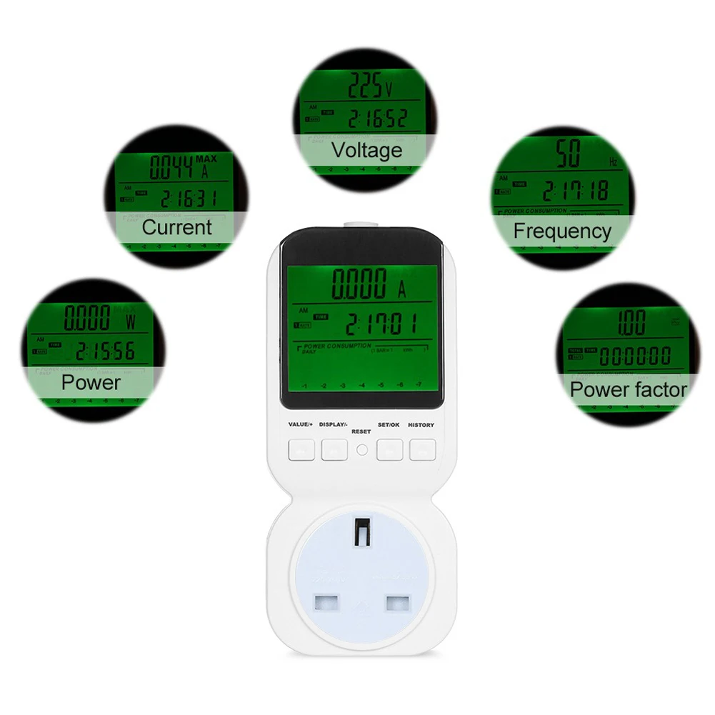

Digital Energy Meter Plug Power Meter Voltage Wattmeter Power Analyzer Power Socket Electric Meter Watt Meter UK Plug