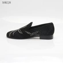 2019 New Men Dress Shoes Handmade Leisure Rhinestone Style Wedding Party Shoes Men Flats Black Leather Loafers Shoes Big Size mabaiwan 2018 new fashion handmade men shoes slipper leather loafers dress wedding shoes men party slip on flats plus size 38 46