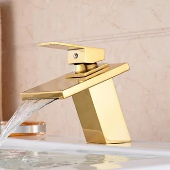 

Promotion Waterfall Bathroom Golden Faucet Single Handle Vanity Sink Mixer Tap Deck Mount
