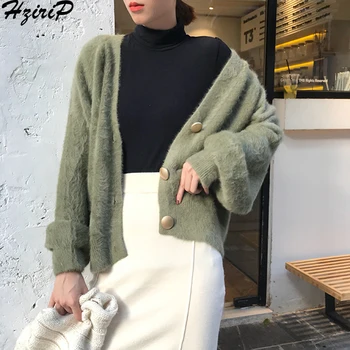 

HziriP 2018 Autumn Winter Loose Sweaters Women Knitted Slim Solid 4 Colors Single Breasted Warm Tops Long Sleeve Casual Sweater