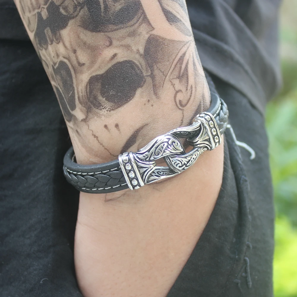Neo-Gothic Style Magnificent Accessories Genuine Leather Bracelets & Bangles for Men Pulseiras Masculina bracelet jewelry
